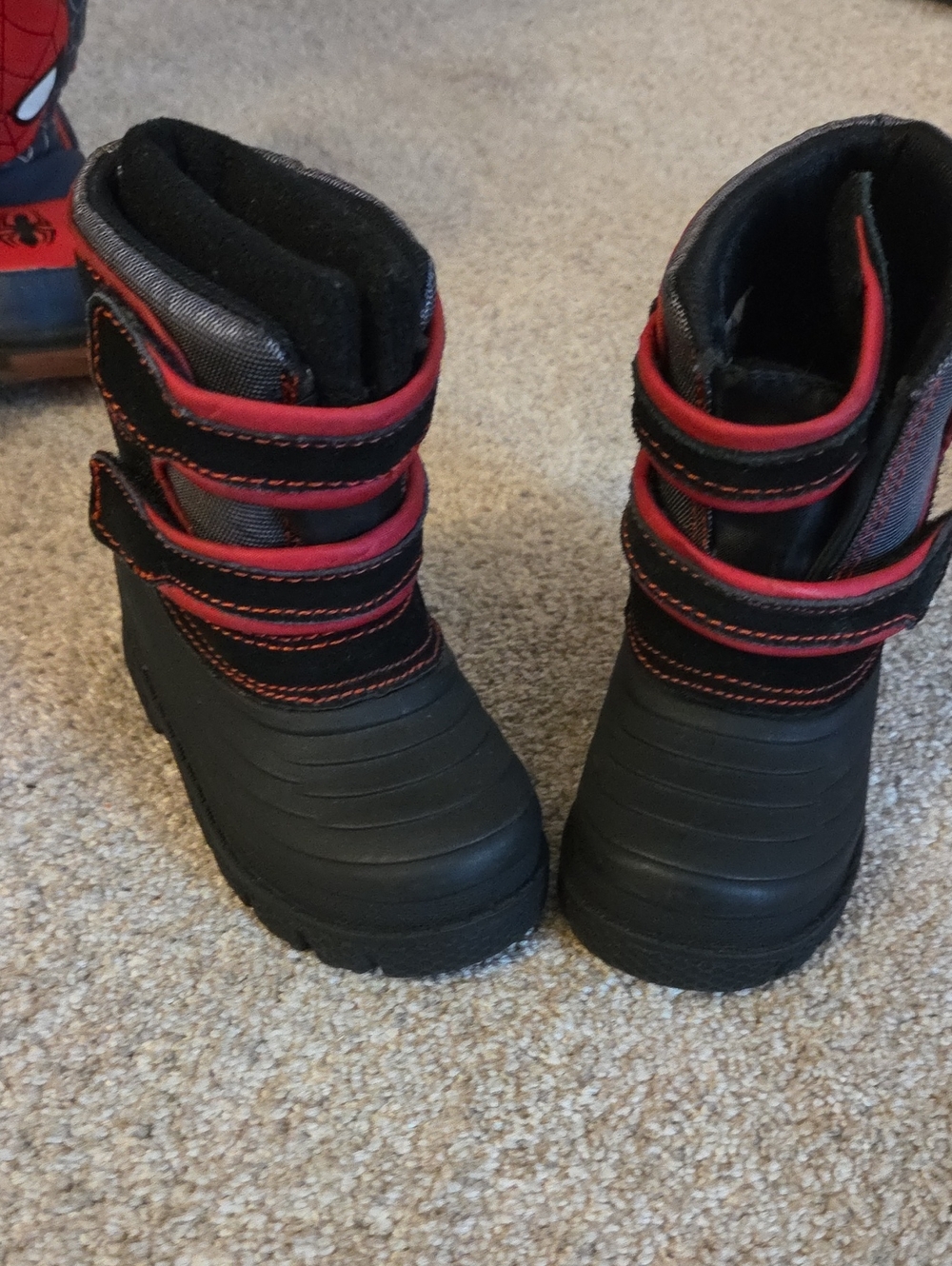 Kids Black and Red Winter Boots with Easy Hook-and-Loop Straps